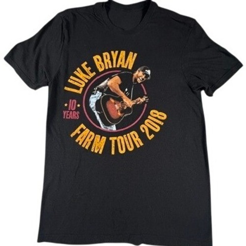 Luke Bryan T-Shirt Mens M Farm Tour 2018 10 Years Graphic Black Concert‎ Tee